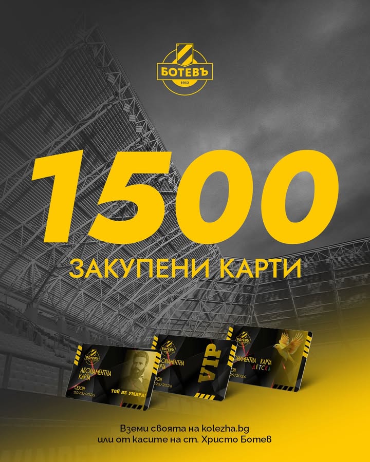 Над 1500 фенове на Ботев Пловдив вече се сдобиха с абонаментни карти за сезон 2025/26