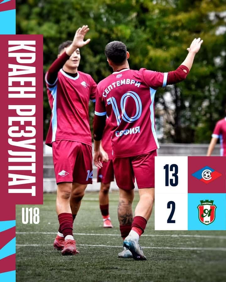 Септември U18 разгроми Янтра Габрово с 13:2 в елитната юношеска група