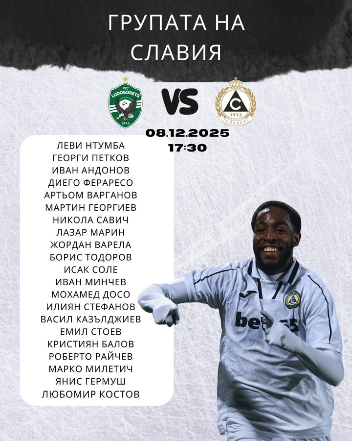 Славия без промени в групата за мача срещу Лудогорец