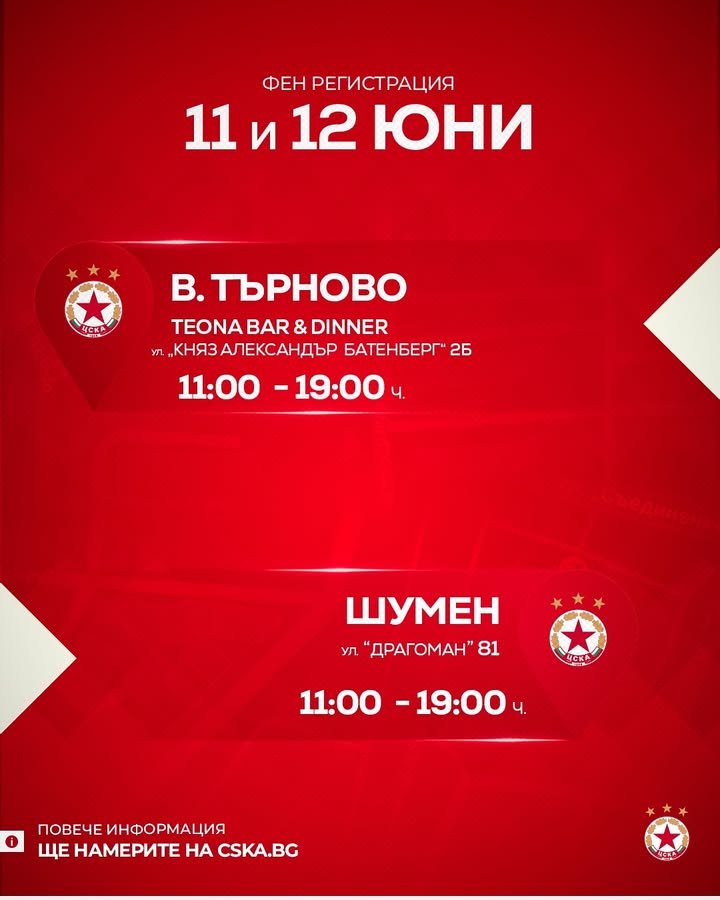 Национално турне на ЦСКА София: Велико Търново и Шумен първи в кампанията по фен регистрацията